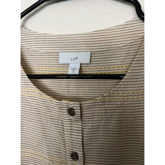 J Jill Jacquard Ruffled Sleeve Boho Top Shirt Yellow Striped Flutter Medium - Picture 2 of 3